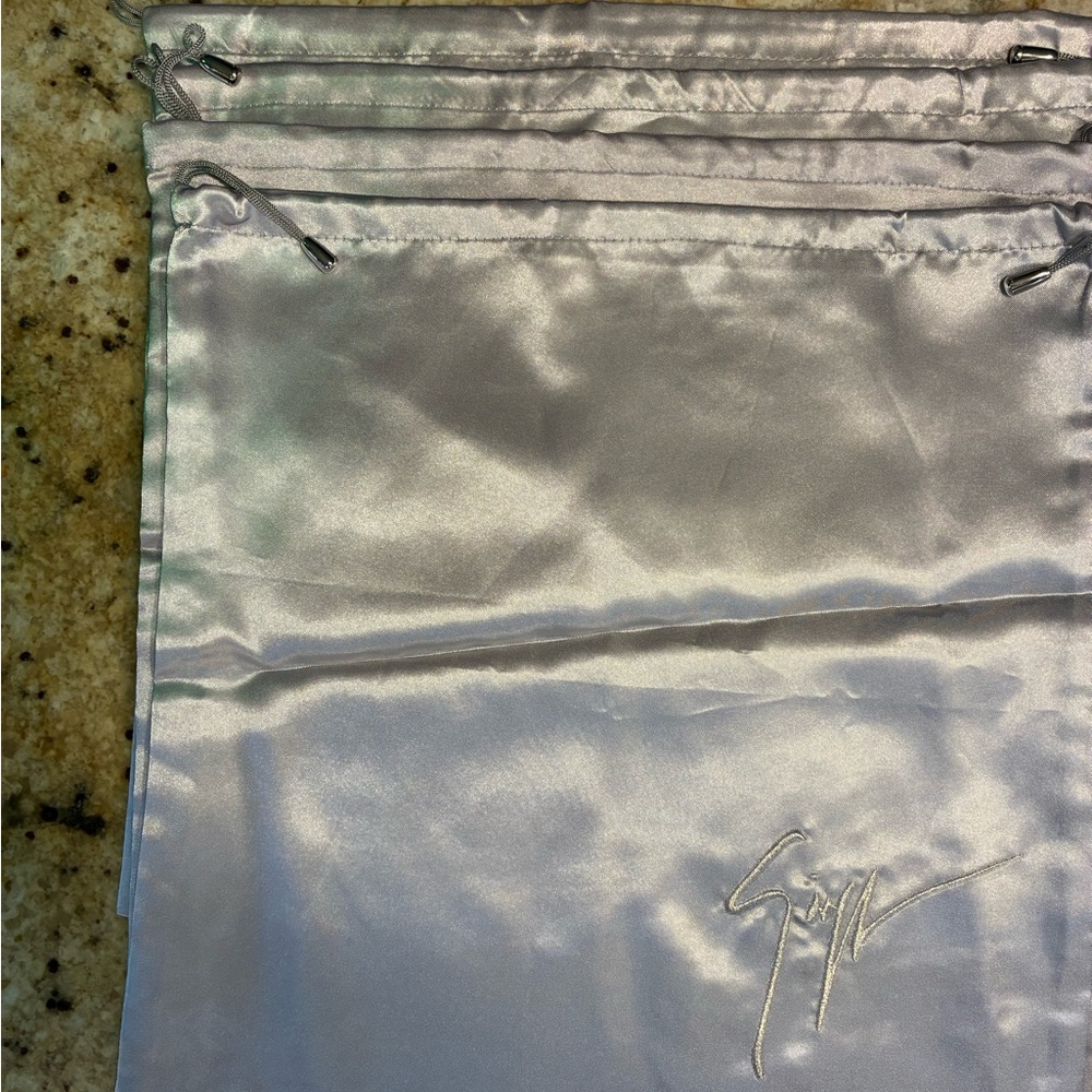 Giuseppe Zanotti Silver Satin Dust Bags Set
